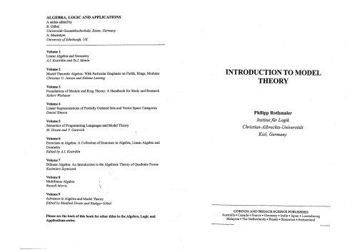 Introduction to Model Theory (Algebra, Logic and Applications Volume 15)