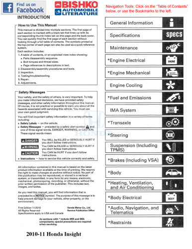 2010-2011 Honda Insight Service Manual