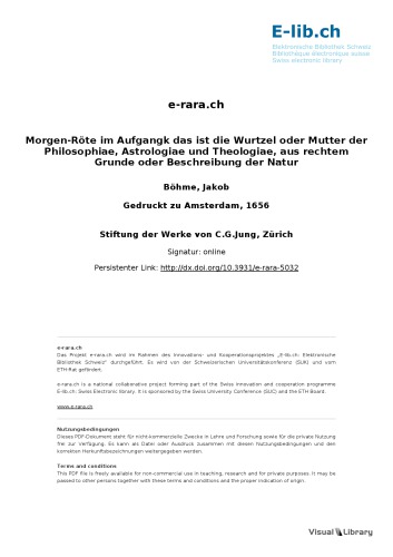 Morgen-Röte im Aufgangk das ist die Wurtzel oder Mutter der Philosophiae Astrologiae und Theologiae, aus rechtem Grunde oder Beschreibung der Natur