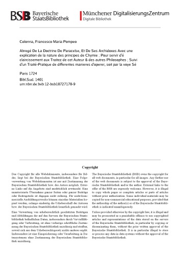 Abregé de la doctrine de Paracelse et de ses Archidoxes