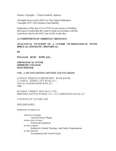 A Compendium of Christian Theology :Systematic Theology Vol 1 of 3