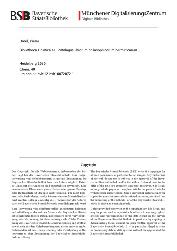 Bibliotheca Chimica seu catalogus librorum philosophicorum hermeticorum