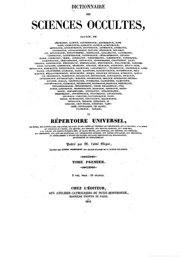 Dictionnaire des Sciences Occultes Tome 1