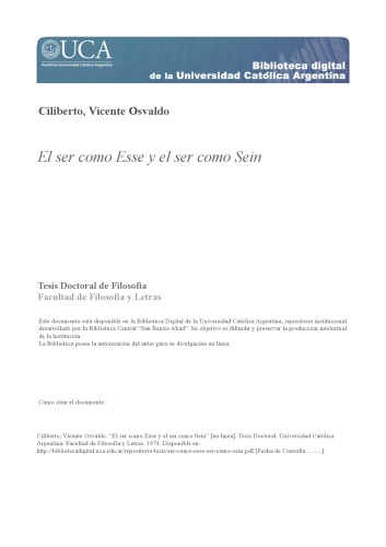 El ser como Esse y el ser como Sein (Tesis Doctoral)