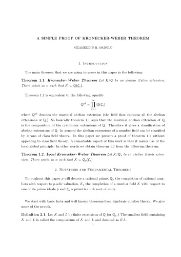 A Simple Proof of Kronecker-Weber Theorem
