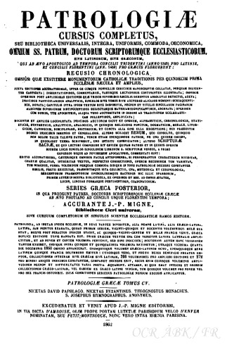 Patrologiae cursus completus. 105, patrologiae graecae : omnium ss. patrum, doctorum scriptorumque ecclesiasticorum : sive latinorum, sive graecorum