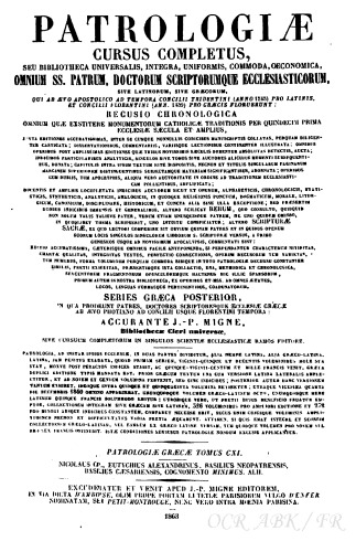Patrologiae cursus completus. 111, patrologiae graecae : omnium ss. patrum, doctorum scriptorumque ecclesiasticorum : sive latinorum, sive graecorum