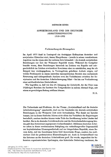 Sowjetrußland und die deutsche Arbeiterbewegung 1918-1932