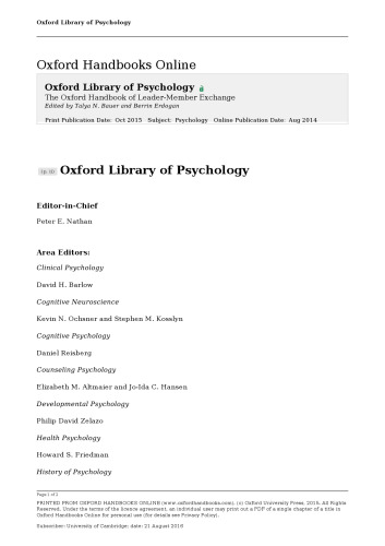The Oxford Handbook of Leader-Member Exchange