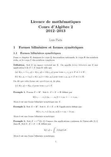 Licence de mathématiques: Cours d’Algèbre 2 2012--2013