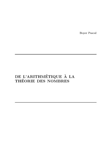 De l’arithmétique à la théorie des nombres
