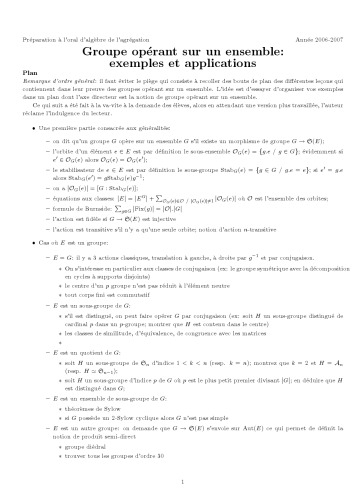 Groupe opérant sur un ensemble. Exemples et applications