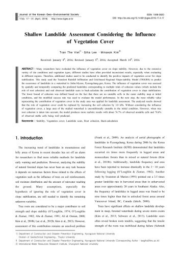 [Article] Shallow Landslide Assessment Considering the Influence of Vegetation Cover