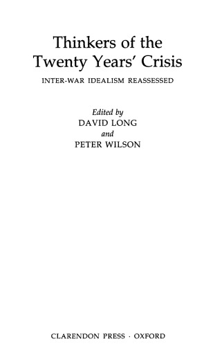 Thinkers of the Twenty Years’ Crisis: Inter-War Idealism Reassessed