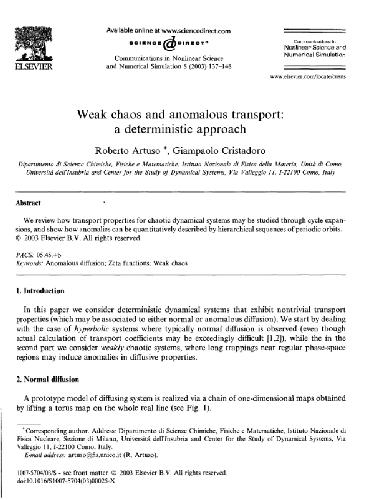 Weak chaos and anomalous transport (Comm. Nonlin. Sci. 2003 p. 137)