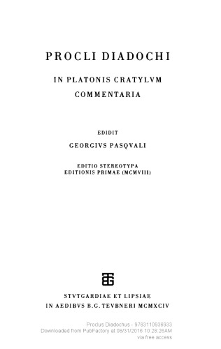 Proclus - In Platonis Cratylum commentaria