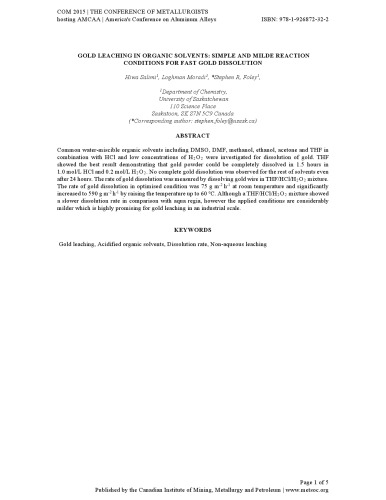 GOLD LEACHING IN ORGANIC SOLVENTS: SIMPLE AND MILDE REACTION CONDITIONS FOR FAST GOLD DISSOLUTION