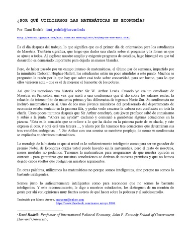 ¿POR QUÉ UTILIZAMOS LAS MATEMÁTICAS EN ECONOMÍA?