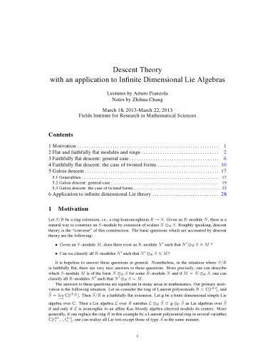 Descent Theory with an application to Infinite Dimensional Lie Algebras [Lecture notes]
