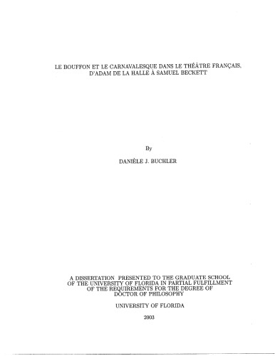 Le bouffon et le carnavalesque dans le théâtre français, d’Adam de La Halle à Samuel Beckett