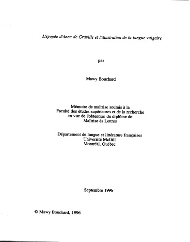 L’épopée d’Anne de Graville et l’illustration de la langue vulgaire
