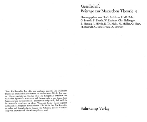 Gesellschaft. Beiträge zur Marxschen Theorie 4