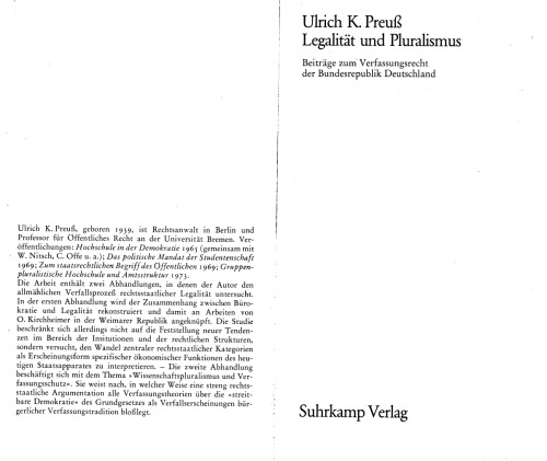 Legalität und Pluralismus. Beiträge zum Verfassungsrecht der Bundesrepublik Deutschland