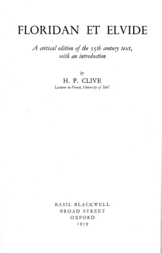 Floridan et Elvide : a critical edition of the 15th century text