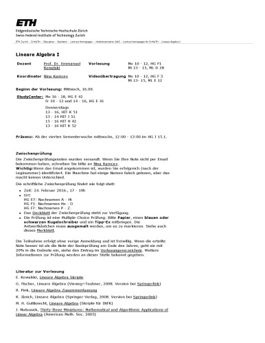 Lineare Algebra I und II (HS 2015, FS 2016): Musterlösungen