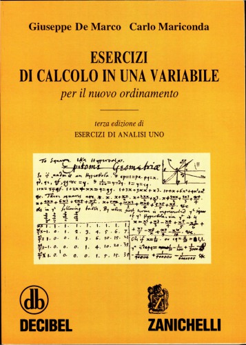 Esercizi di calcolo in una variabile. Per il nuovo ordinamento