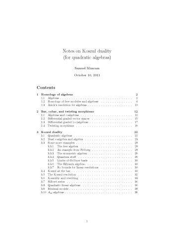 Notes on Koszul duality (for quadratic algebras)
