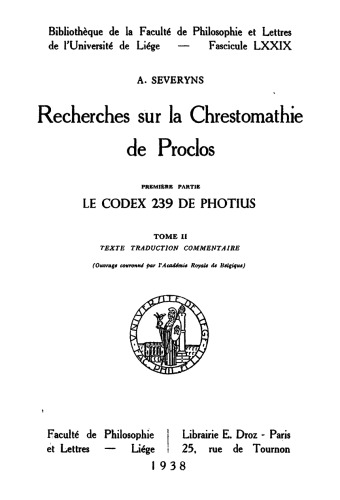 Recherches sur la Chrestomathie de Proclos