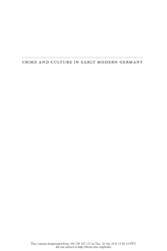 Crime and Culture in Early Modern Germany