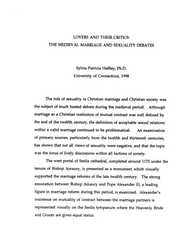 Lovers and their critics : the medieval marriage and sexuality debates