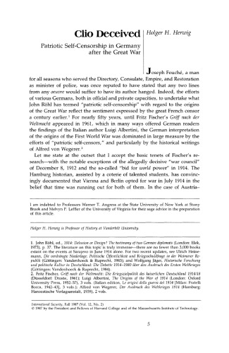 Clio Deceived: Patriotic Self-Censorship in Germany after the Great War