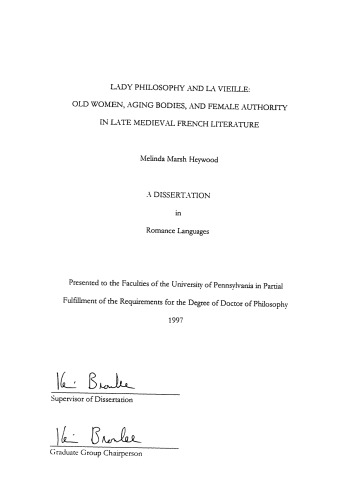Lady philosophy and la vieille : old women, aging bodies, and female authority in late medieval French literature