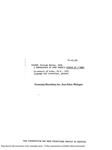 A translation of John Gower’s Mirour de l’omme