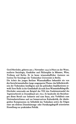 Das Gesellschaftsbild des Ingenieurs. Zum politischen Verhalten der Technischen Intelligenz in Deutschland