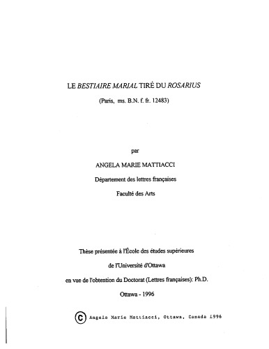 Le bestiaire marial tiré du Rosarius : Paris, ms. B.N. f. fr. 12483