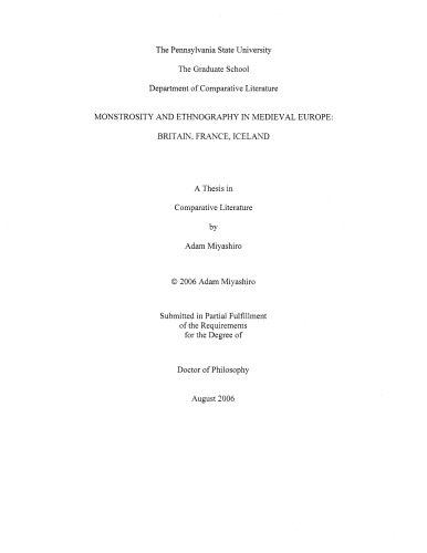 Monstrosity and ethnography in Medieval Europe : Britain, France, Iceland