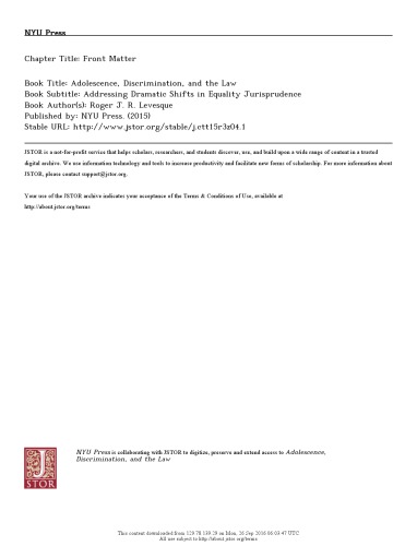 Adolescence, Discrimination, and the Law: Addressing Dramatic Shifts in Equality Jurisprudence