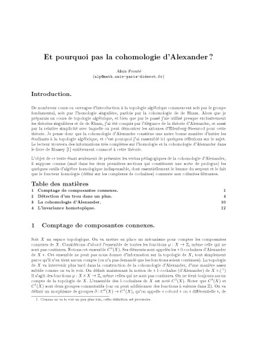Et pourquoi pas la cohomologie d’Alexander?