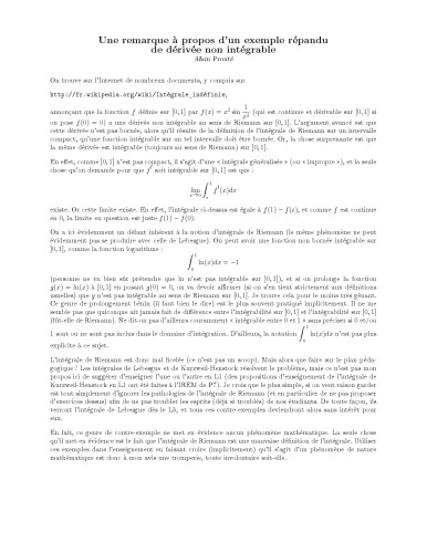 Une remarque à propos d’un exemple répandu de dérivée non intégrable