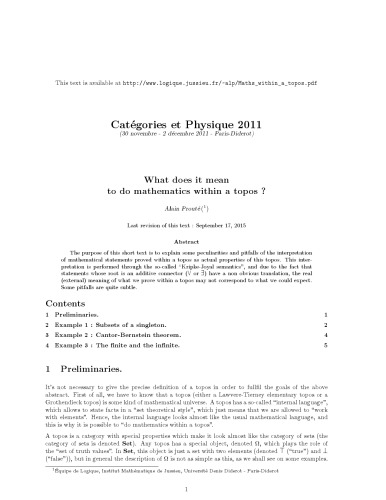 What does it mean to do mathematics within a topos ?