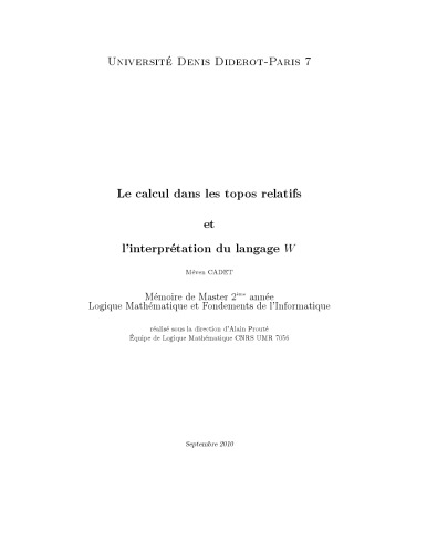 Le calcul dans les topos relatifs et l’interprétation du langage W