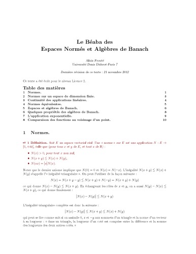 Espaces Normés et Algèbres de Banach