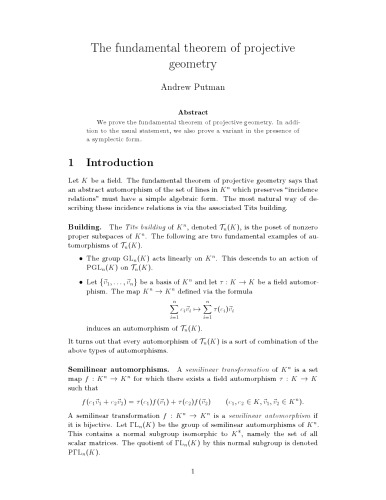 The fundamental theorem of projective geometry