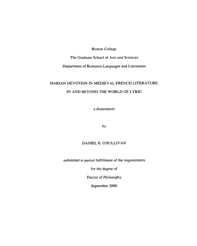 Marian devotion in medieval French literature : in and beyond the world of lyric