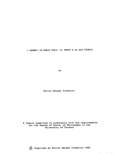 I generi in Marco Polo : il testo e la sua storia