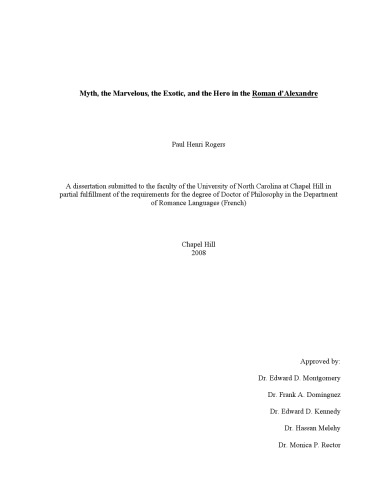 Myth, the marvelous, the exotic, and the hero in the Roman d’Alexandre